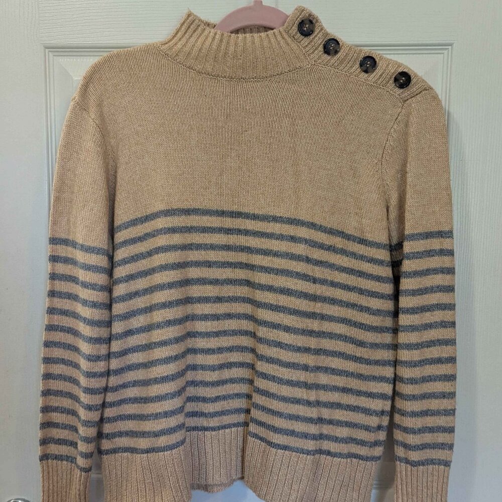 St. John's Bay Size Medium Tan w/ Black Stripes Pull-Over Sweater